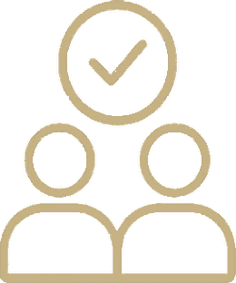 Line illustration of two people beneath a tick