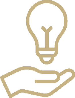 Line illustration of a hand holding a lightbulb